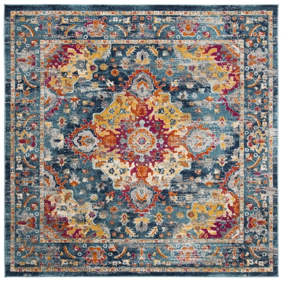 SAFAVIEH Madison Caden Floral Bordered Area Rug, Teal/Fuchsia, 8' x 8' Square