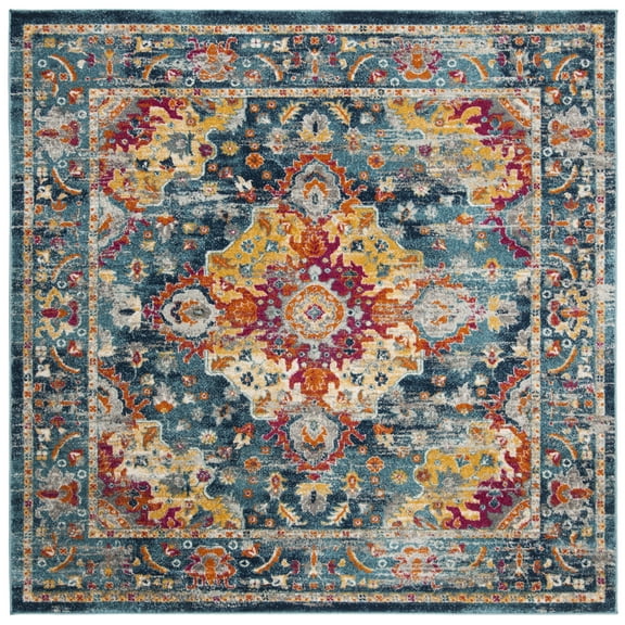 SAFAVIEH Madison Caden Floral Bordered Area Rug, Teal/Fuchsia, 8' x 8' Square