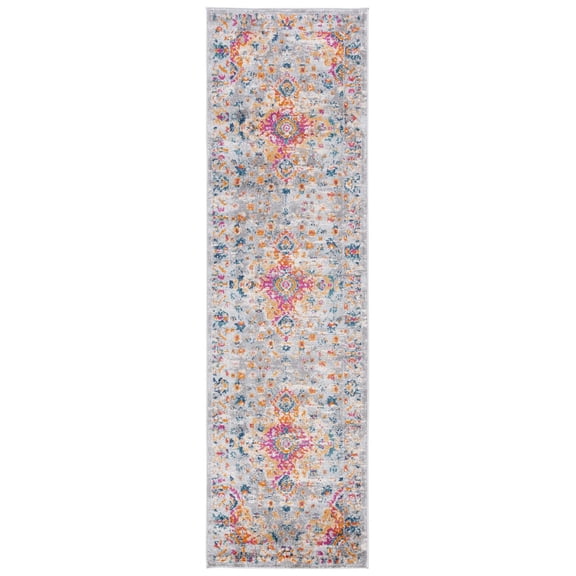 SAFAVIEH Madison Caden Floral Bordered Runner Rug, Grey/Fuchsia, 2'3" x 8'