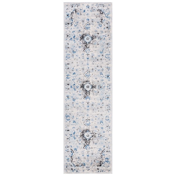SAFAVIEH Madison Caden Floral Bordered Runner Rug, Ivory/Blue, 2'3" x 8'