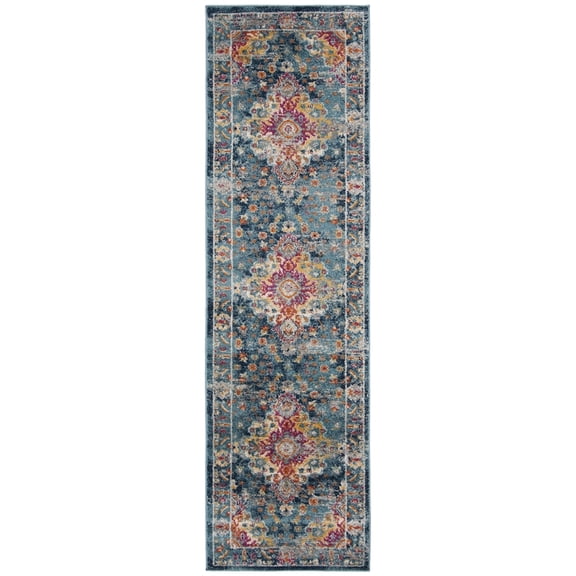 SAFAVIEH Madison Caden Floral Bordered Runner Rug, Teal/Fuchsia, 2'3" x 6'