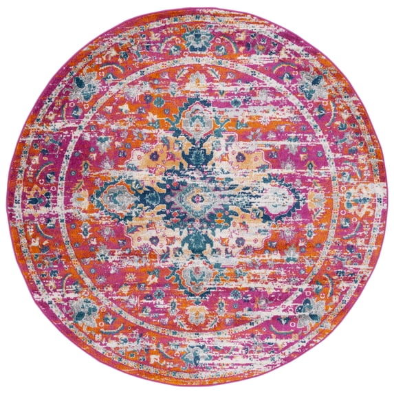 SAFAVIEH Madison Caden Oriental Area Rug, Fuchsia/Gold, 8' x 8' Round