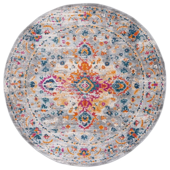 SAFAVIEH Madison Caden Oriental Area Rug, Grey/Fuchsia, 3' x 3' Round