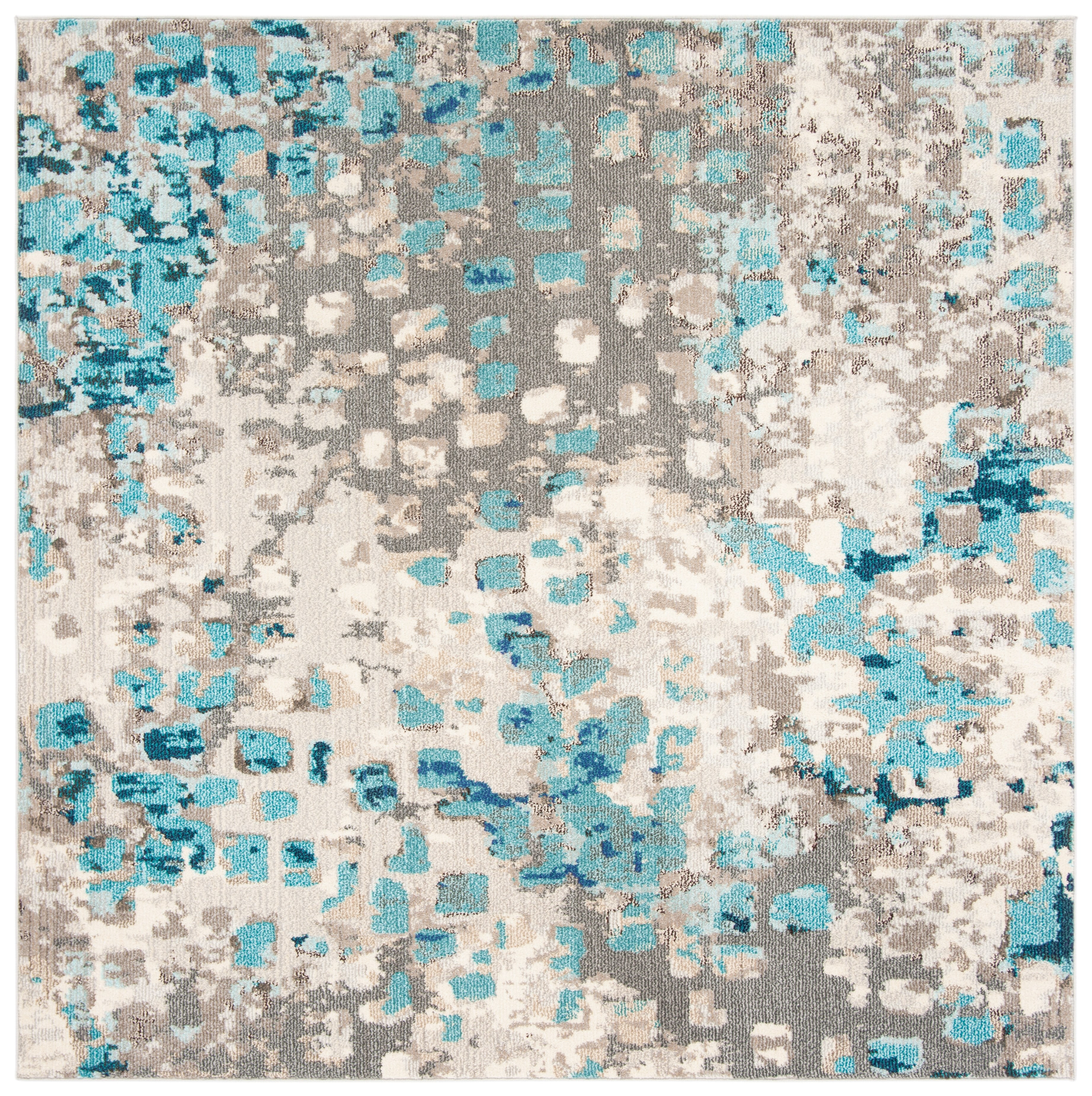 Grey and Blue Abstract Square Synthetic Area Rug