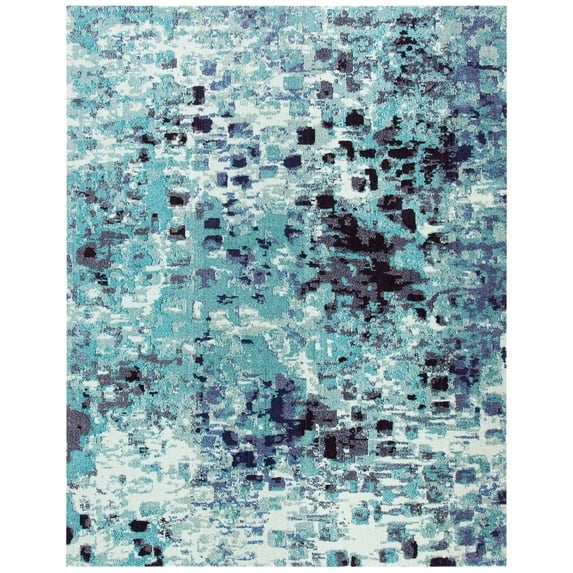 SAFAVIEH Madison Candelario Abstract Area Rug, Turquoise/Navy, 10' x 14'
