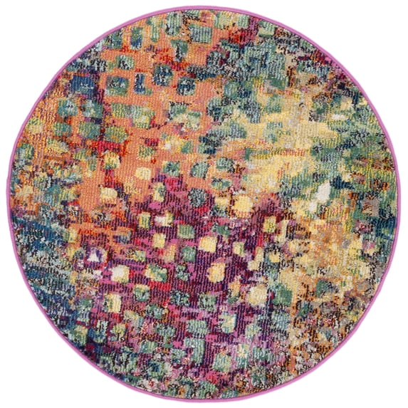 SAFAVIEH Madison Candelario Abstract Polka Dots Area Rug, Fuchsia/Gold, 3' x 3' Round