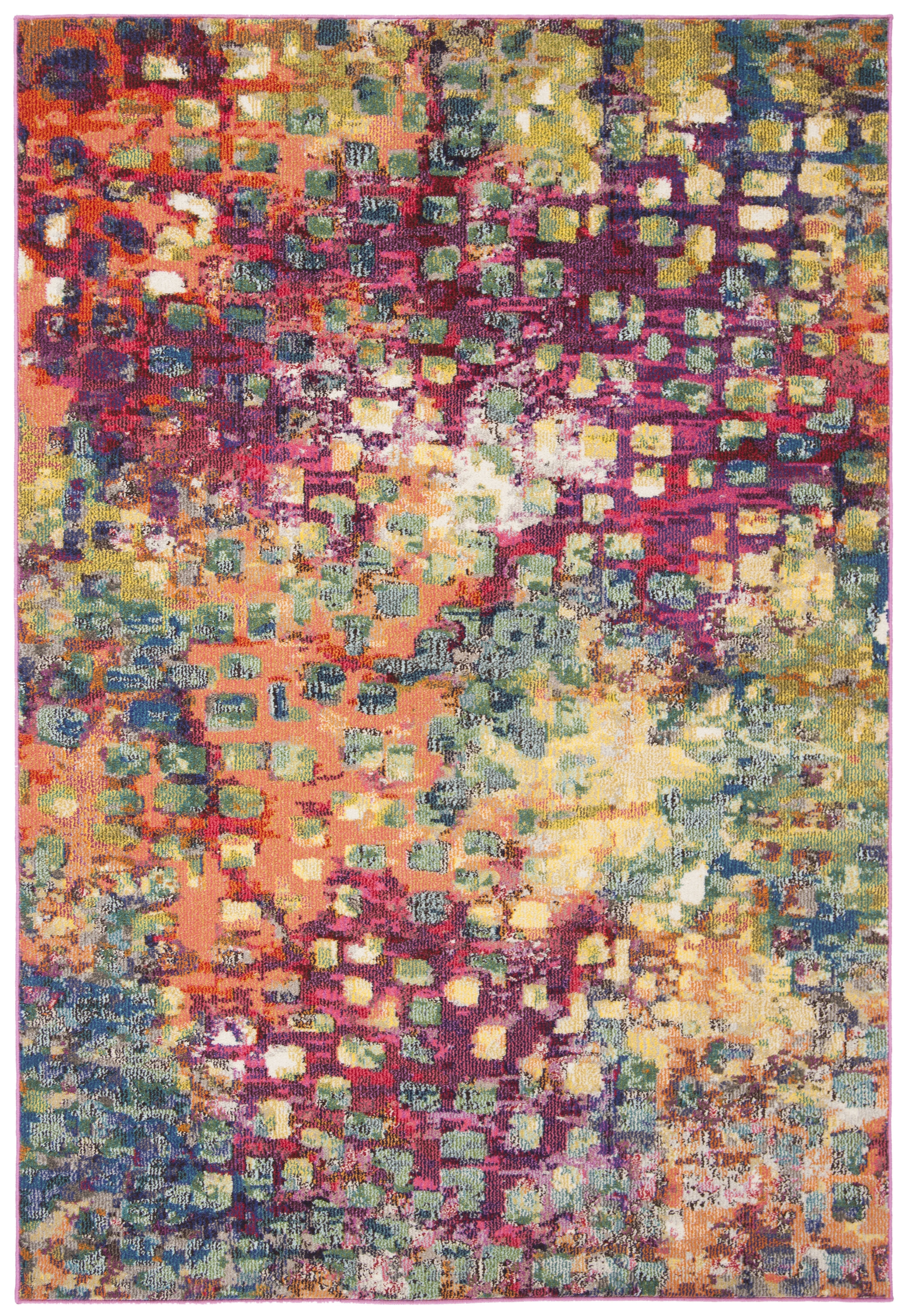 Fuchsia and Gold Round Non-slip Synthetic Area Rug