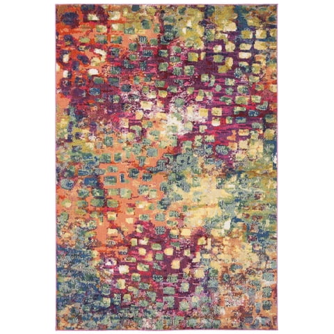 SAFAVIEH Madison Candelario Abstract Polka Dots Area Rug, Fuchsia/Gold, 5'3" x 7'6"