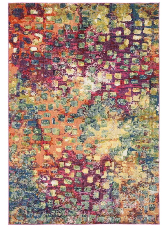 SAFAVIEH Madison Candelario Abstract Polka Dots Area Rug, Fuchsia/Gold, 5'3" x 7'6"
