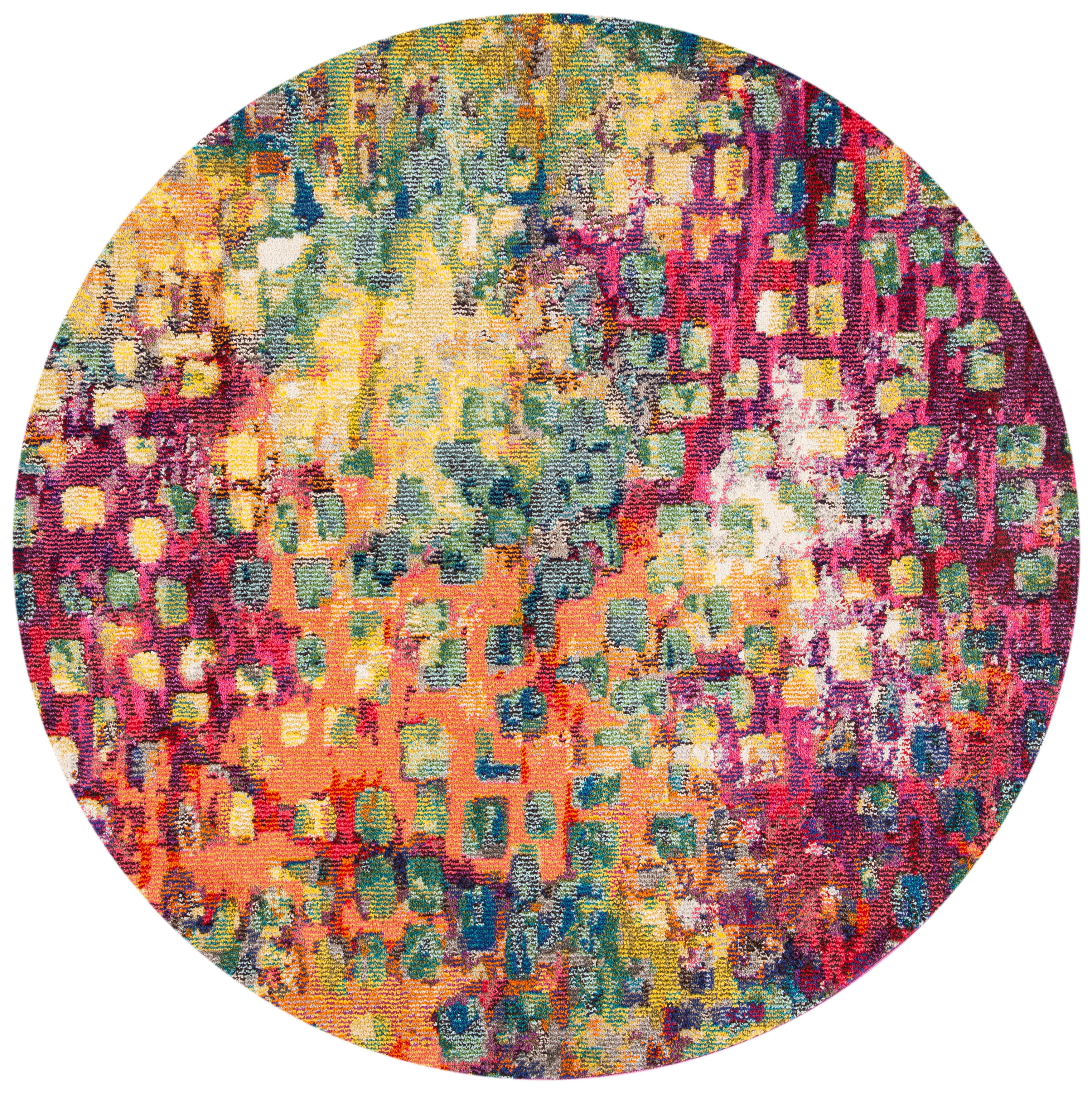 SAFAVIEH Madison Candelario Abstract Polka Dots Area Rug, Fuchsia/Gold, 5' x 5' Round