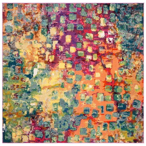 SAFAVIEH Madison Candelario Abstract Polka Dots Area Rug, Fuchsia/Gold, 5' x 5' Square