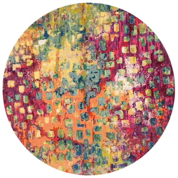 SAFAVIEH Madison Candelario Abstract Polka Dots Area Rug, Fuchsia/Gold, 6'7" x 6'7" Round