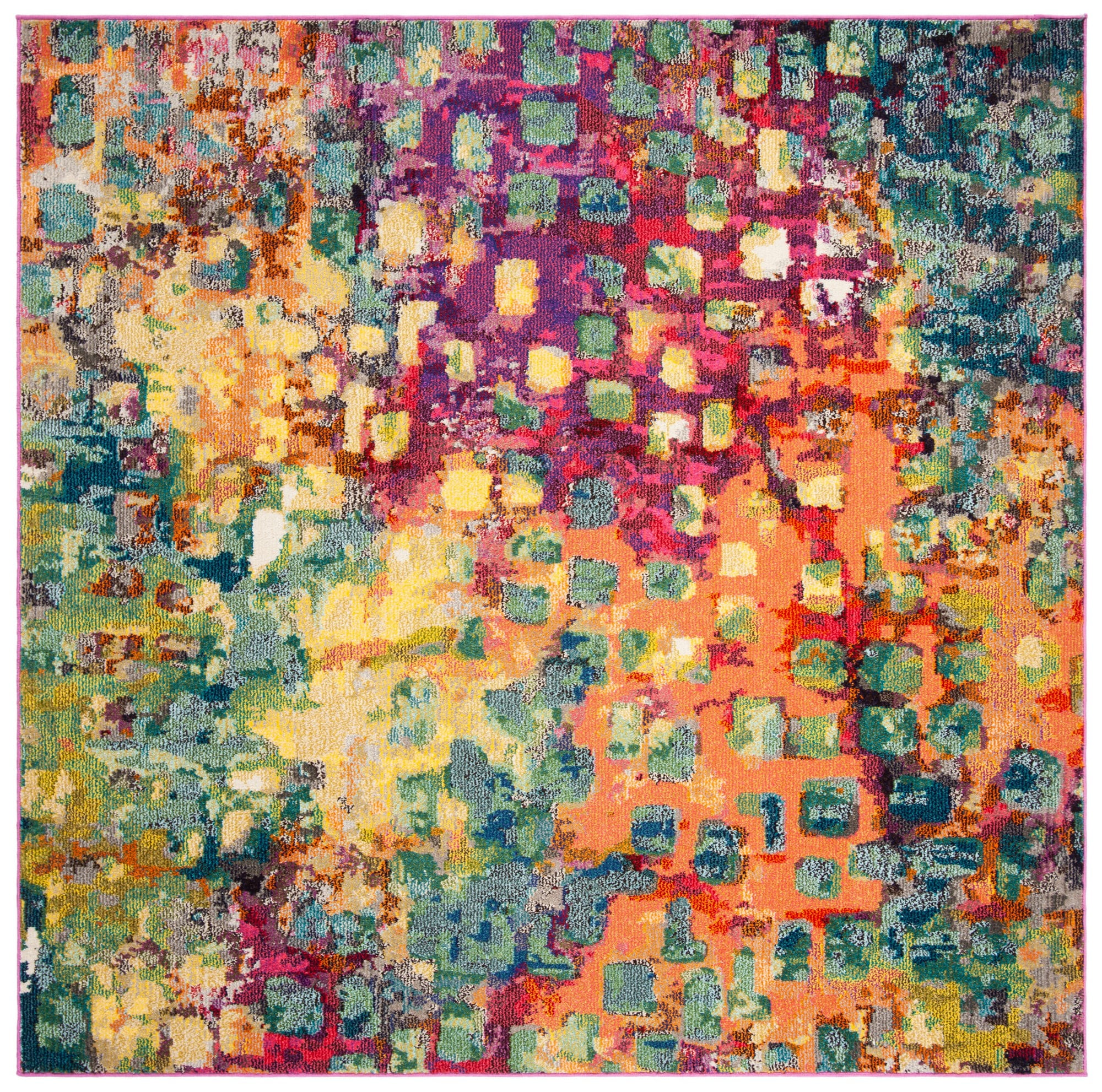 Boho-Chic Pink Multi 9' Square Synthetic Area Rug