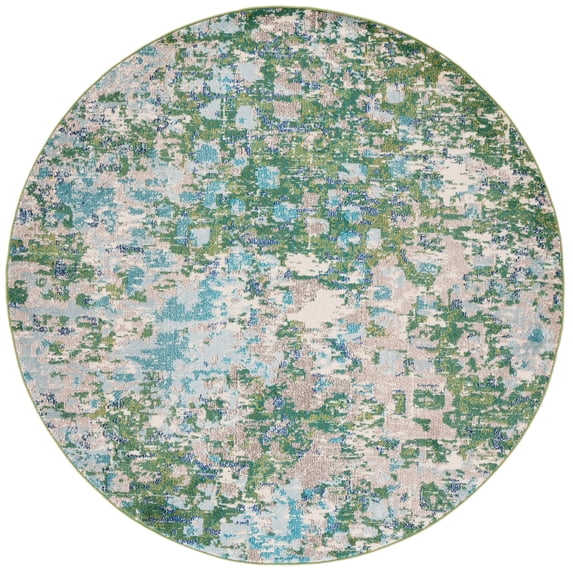 SAFAVIEH Madison Candelario Abstract Polka Dots Area Rug, Green/Turquoise, 3' x 3' Round