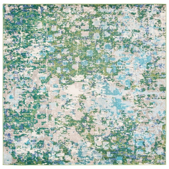 SAFAVIEH Madison Candelario Abstract Polka Dots Area Rug, Green/Turquoise, 3' x 3' Square
