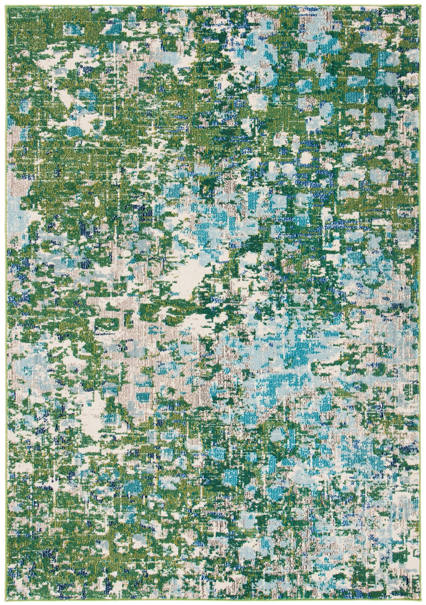 Green and Turquoise Round Synthetic Hand-knotted Area Rug
