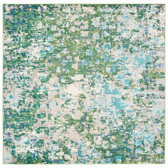 SAFAVIEH Madison Candelario Abstract Polka Dots Area Rug, Green/Turquoise, 5' x 5' Square