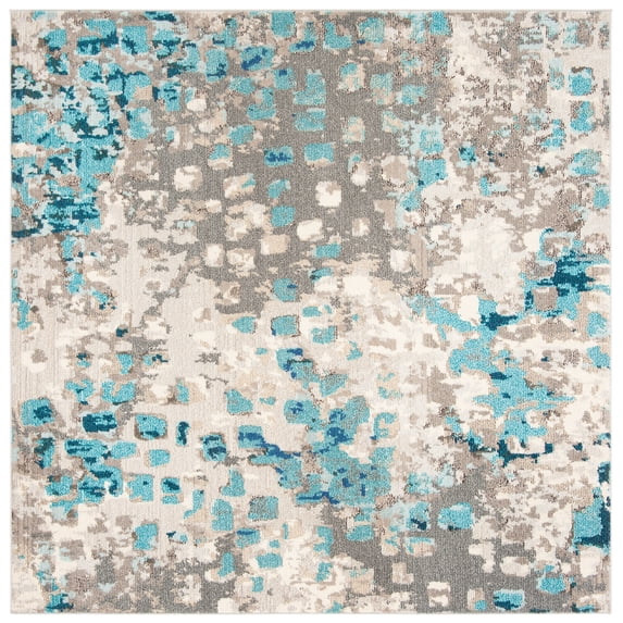 SAFAVIEH Madison Candelario Abstract Polka Dots Area Rug, Grey/Blue, 10' x 10' Square