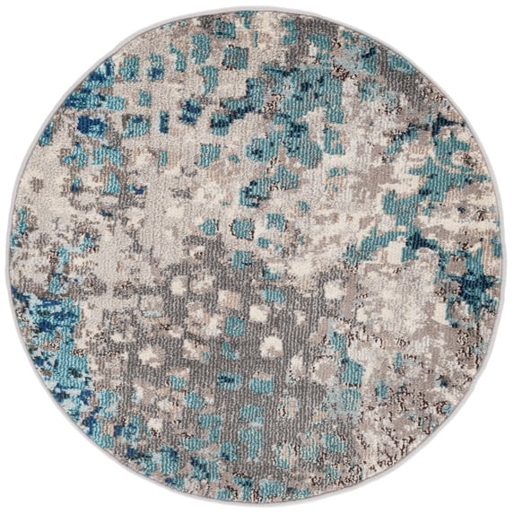 SAFAVIEH Madison Candelario Abstract Polka Dots Area Rug, Grey/Blue, 5' x 5' Round