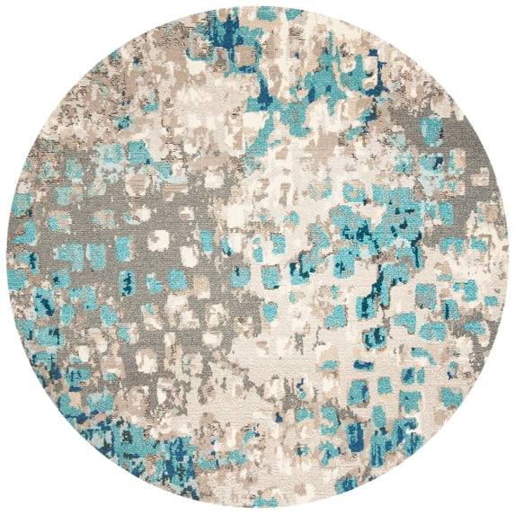 SAFAVIEH Madison Candelario Abstract Polka Dots Area Rug, Grey/Blue, 8' x 8' Round