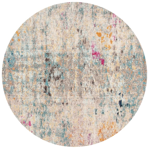 SAFAVIEH Madison Candelario Abstract Polka Dots Area Rug, Grey/Gold, 3' x 3' Round