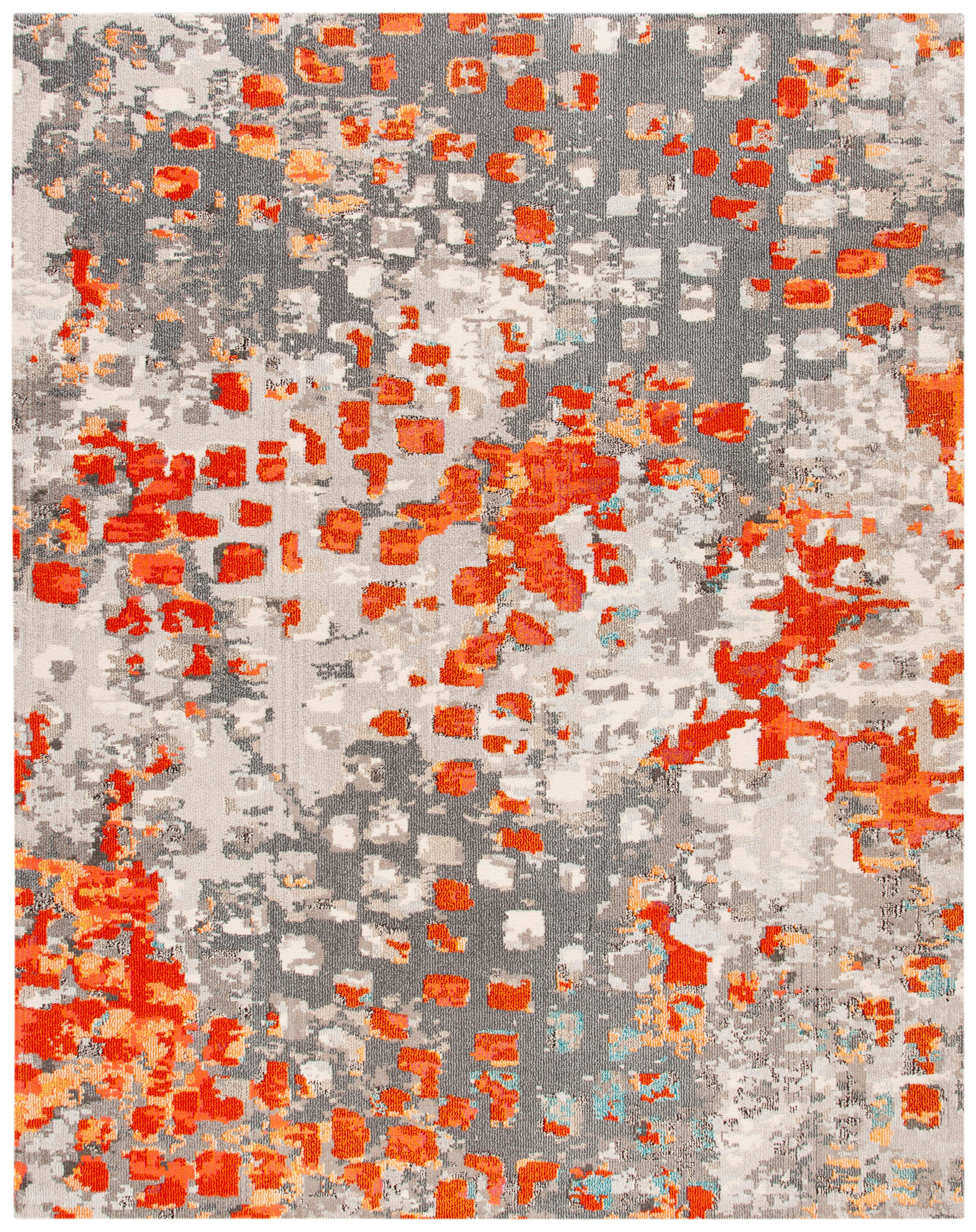 SAFAVIEH Madison Candelario Abstract Polka Dots Area Rug, Grey/Orange, 12' x 18'