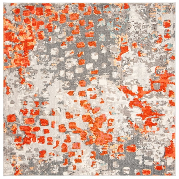SAFAVIEH Madison Candelario Abstract Polka Dots Area Rug, Grey/Orange, 3' x 3' Square