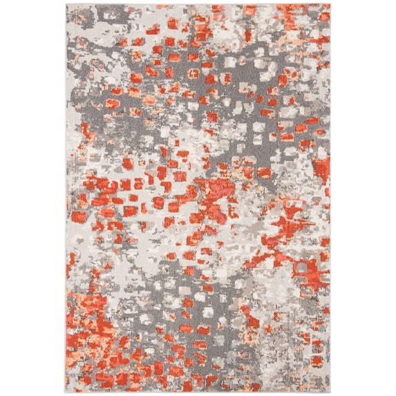 SAFAVIEH Madison Candelario Abstract Polka Dots Area Rug, Grey/Orange, 3' x 5'