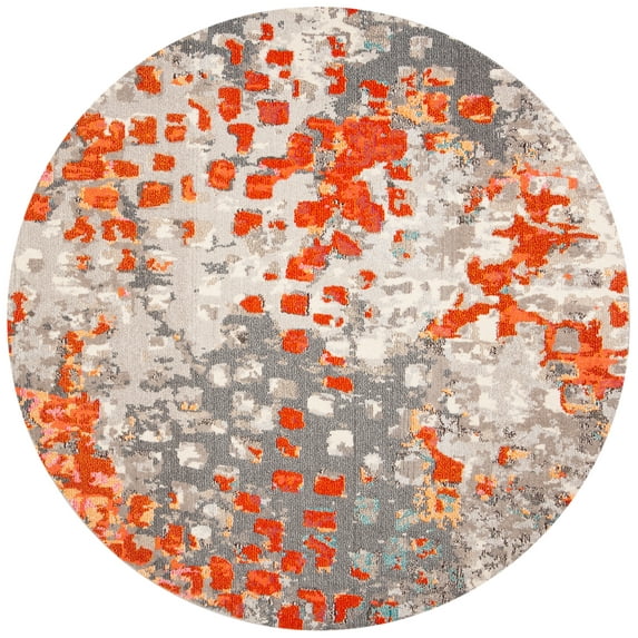 SAFAVIEH Madison Candelario Abstract Polka Dots Area Rug, Grey/Orange, 4' x 4' Round