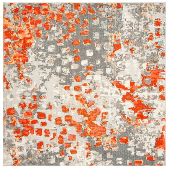 SAFAVIEH Madison Candelario Abstract Polka Dots Area Rug, Grey/Orange, 4' x 4' Square