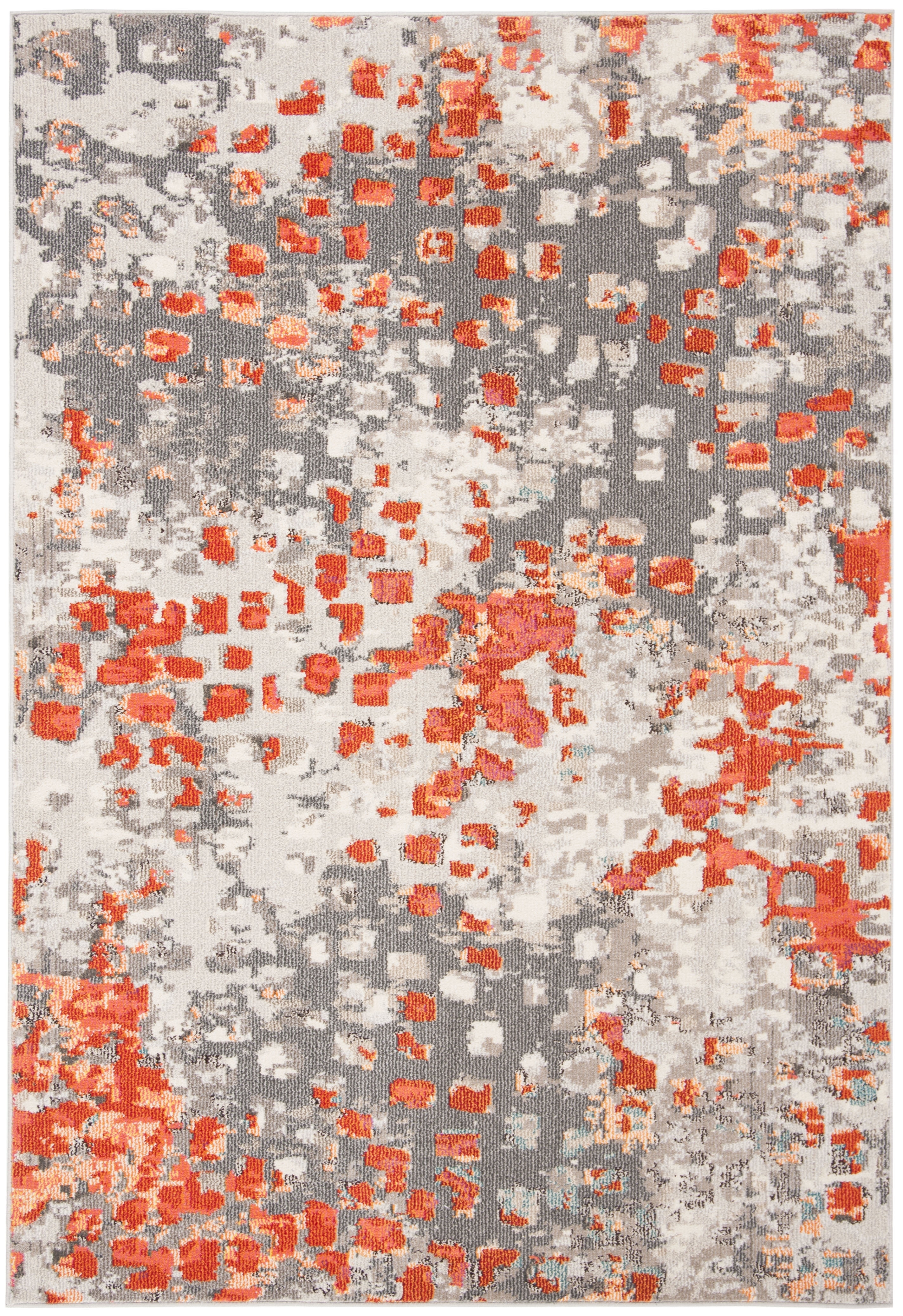 Grey and Orange Hand-knotted Synthetic Rectangular Area Rug