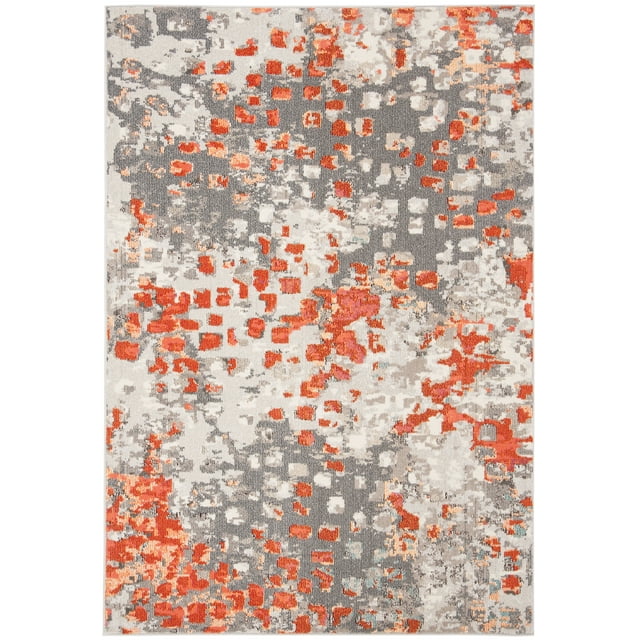 SAFAVIEH Madison Candelario Abstract Polka Dots Area Rug, Grey/Orange, 6' x 9'