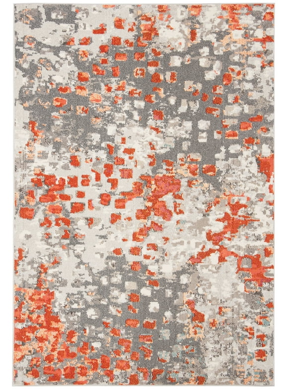 SAFAVIEH Madison Candelario Abstract Polka Dots Area Rug, Grey/Orange, 6' x 9'