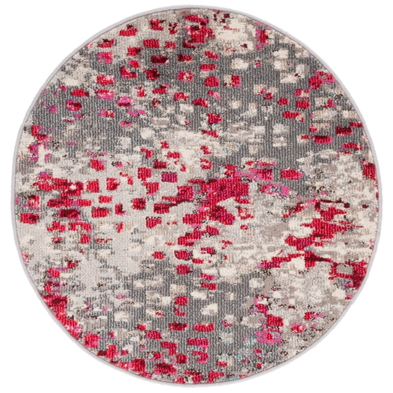 SAFAVIEH Madison Candelario Abstract Polka Dots Area Rug, Grey/Red, 3' x 3' Round