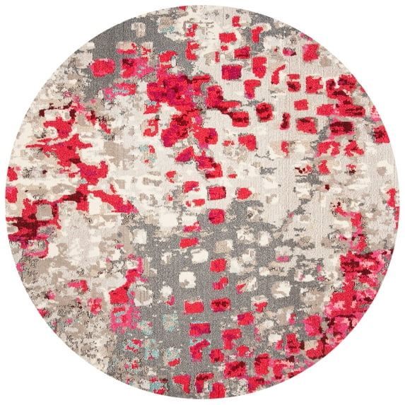 SAFAVIEH Madison Candelario Abstract Polka Dots Area Rug, Grey/Red, 5' x 5' Round