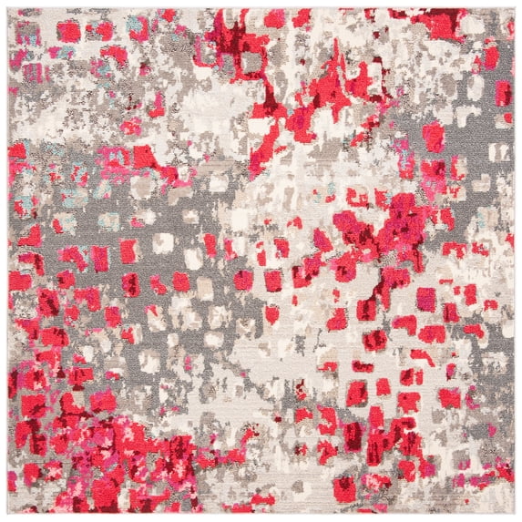 SAFAVIEH Madison Candelario Abstract Polka Dots Area Rug, Grey/Red, 6'7" x 6'7" Square