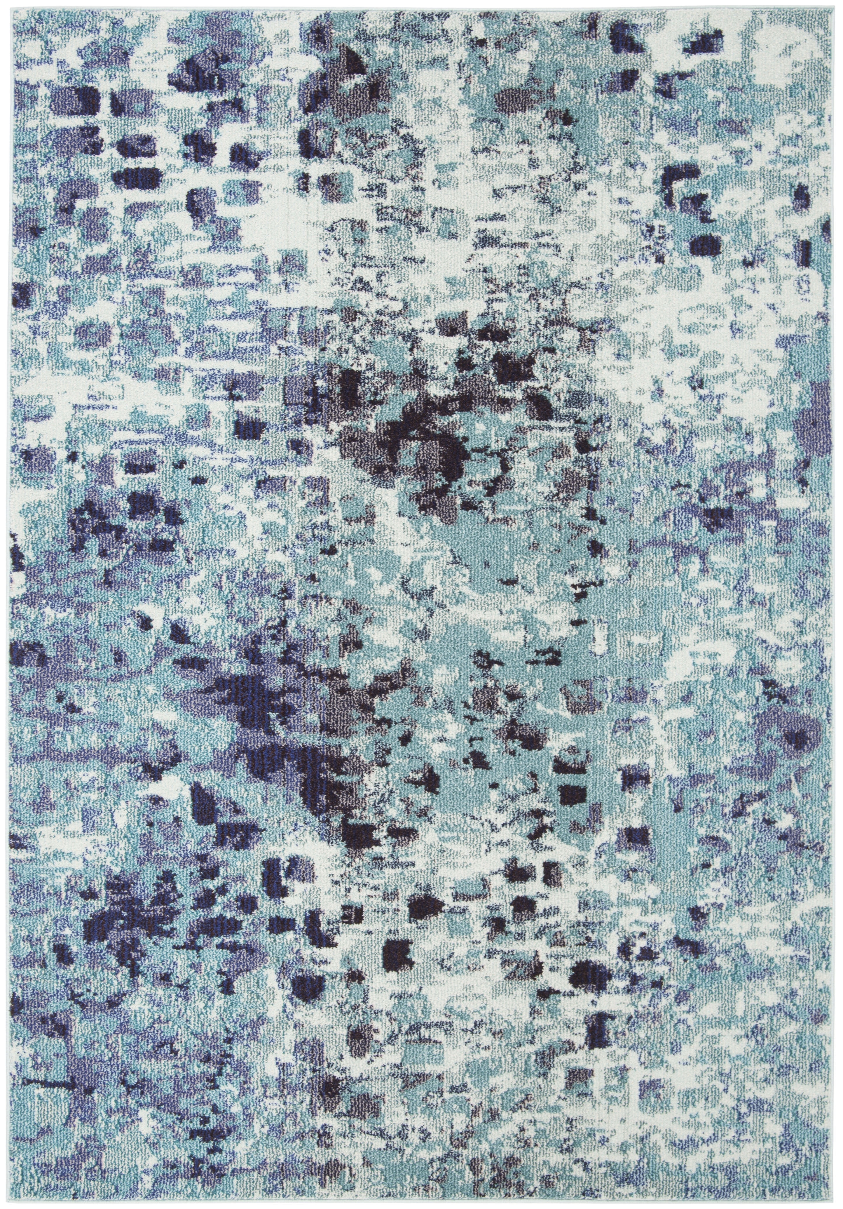 Turquoise and Navy Abstract Distressed Area Rug, 2'2" x 4'