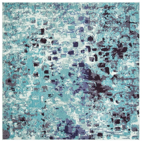 SAFAVIEH Madison Candelario Abstract Polka Dots Area Rug, Turquoise/Navy, 3' x 3' Square