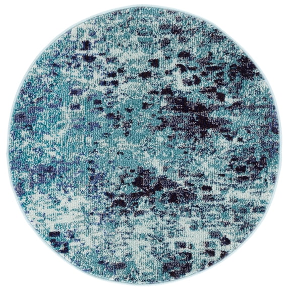 SAFAVIEH Madison Candelario Abstract Polka Dots Area Rug, Turquoise/Navy, 5' x 5' Round