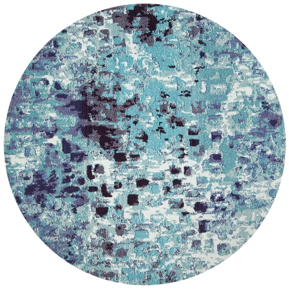 SAFAVIEH Madison Candelario Abstract Polka Dots Area Rug, Turquoise/Navy, 6'7" Round