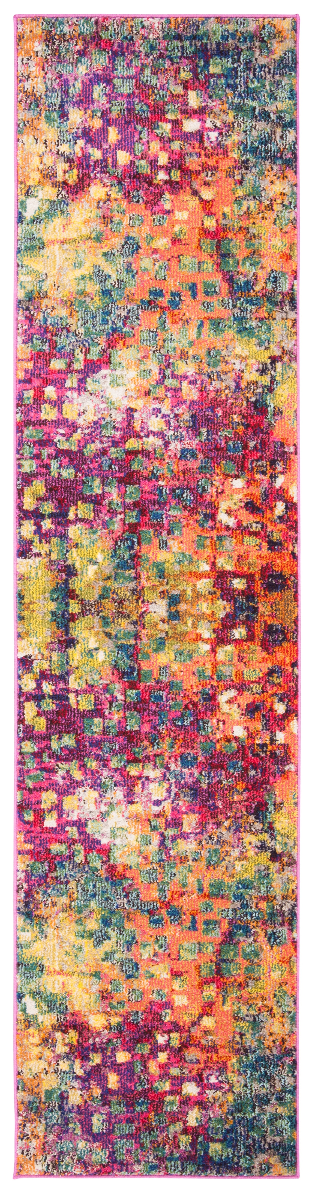 Fuchsia and Gold Abstract Runner Rug, 2'2" x 14'