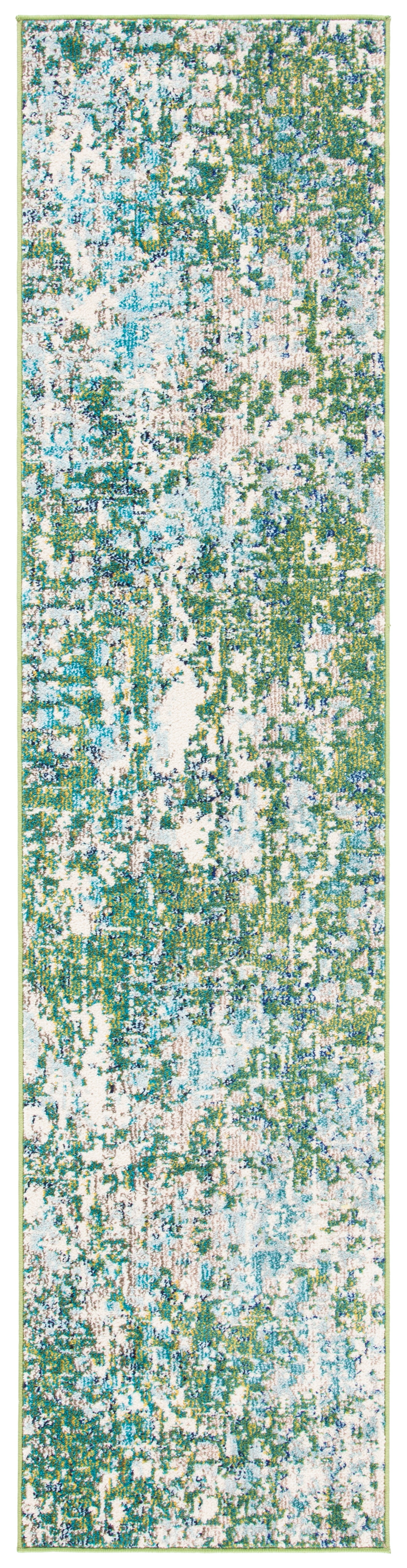 SAFAVIEH Madison Candelario Abstract Polka Dots Runner Rug, Green/Turquoise, 2'2" x 12'