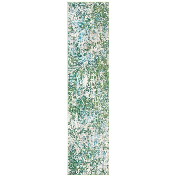 SAFAVIEH Madison Candelario Abstract Polka Dots Runner Rug, Green/Turquoise, 2'2" x 14'