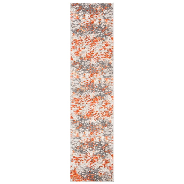 SAFAVIEH Madison Candelario Abstract Polka Dots Runner Rug, Grey/Orange, 2'2" x 20'