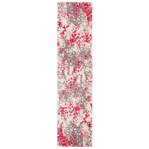 SAFAVIEH Madison Candelario Abstract Polka Dots Runner Rug, Grey/Red, 2'2" x 14'