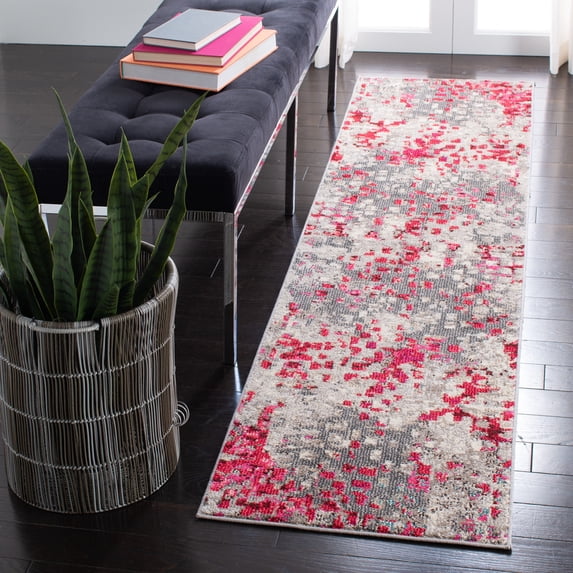 SAFAVIEH Madison Candelario Abstract Polka Dots Runner Rug, Grey/Red, 2'2" x 16'