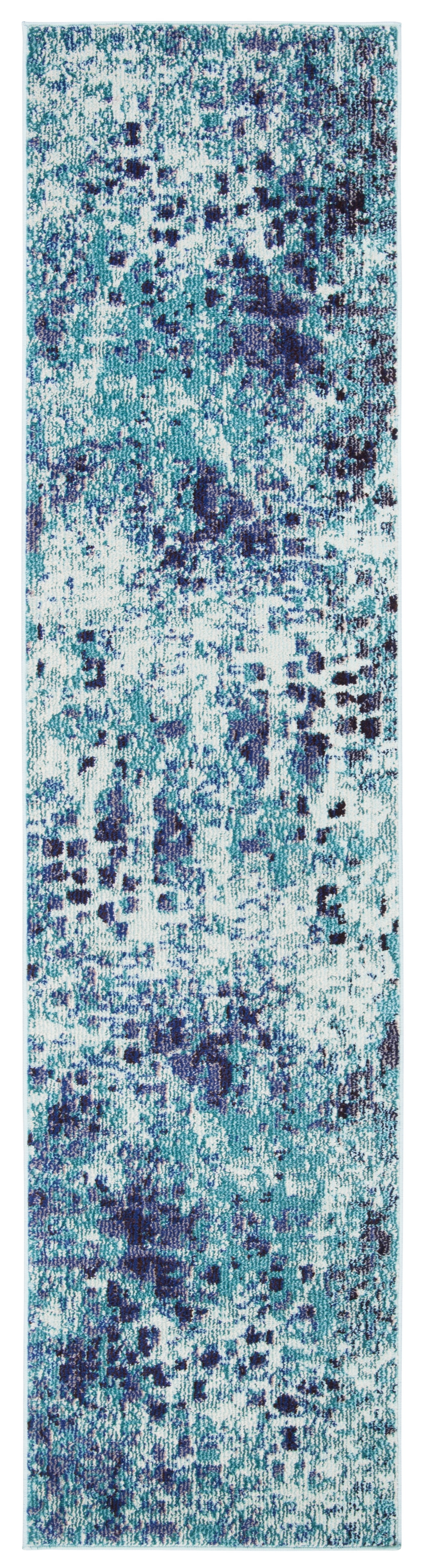 Gray and Blue Hand-knotted Synthetic Runner Rug