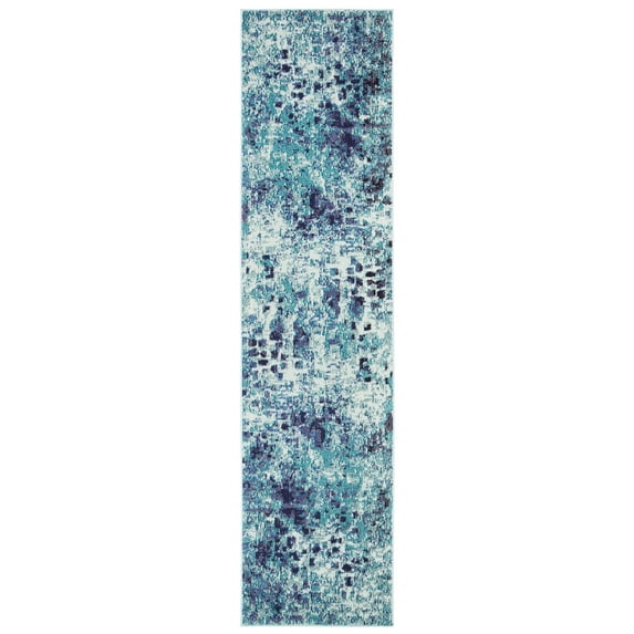 SAFAVIEH Madison Candelario Abstract Polka Dots Runner Rug, Turquoise/Navy, 2'2" x 14'