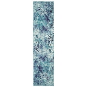 SAFAVIEH Madison Candelario Abstract Polka Dots Runner Rug, Turquoise/Navy, 2'2" x 6'