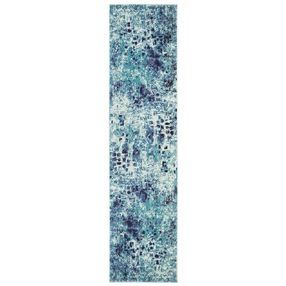 SAFAVIEH Madison Candelario Abstract Polka Dots Runner Rug, Turquoise/Navy, 2'2" x 6'